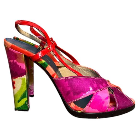 Balenciaga Satin Printed Slingback Sandals, IT39/US9 - Picture 1 of 10